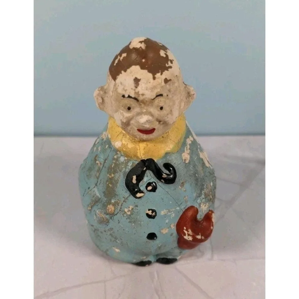 Antique Figural Salt Pepper Shakers Men Holding Hat Vintage Set